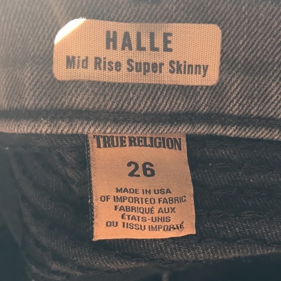 True Religion Women's Mid Rise Halle Biker Skinny Jean Faded Black Size 26 - Picture 12 of 14